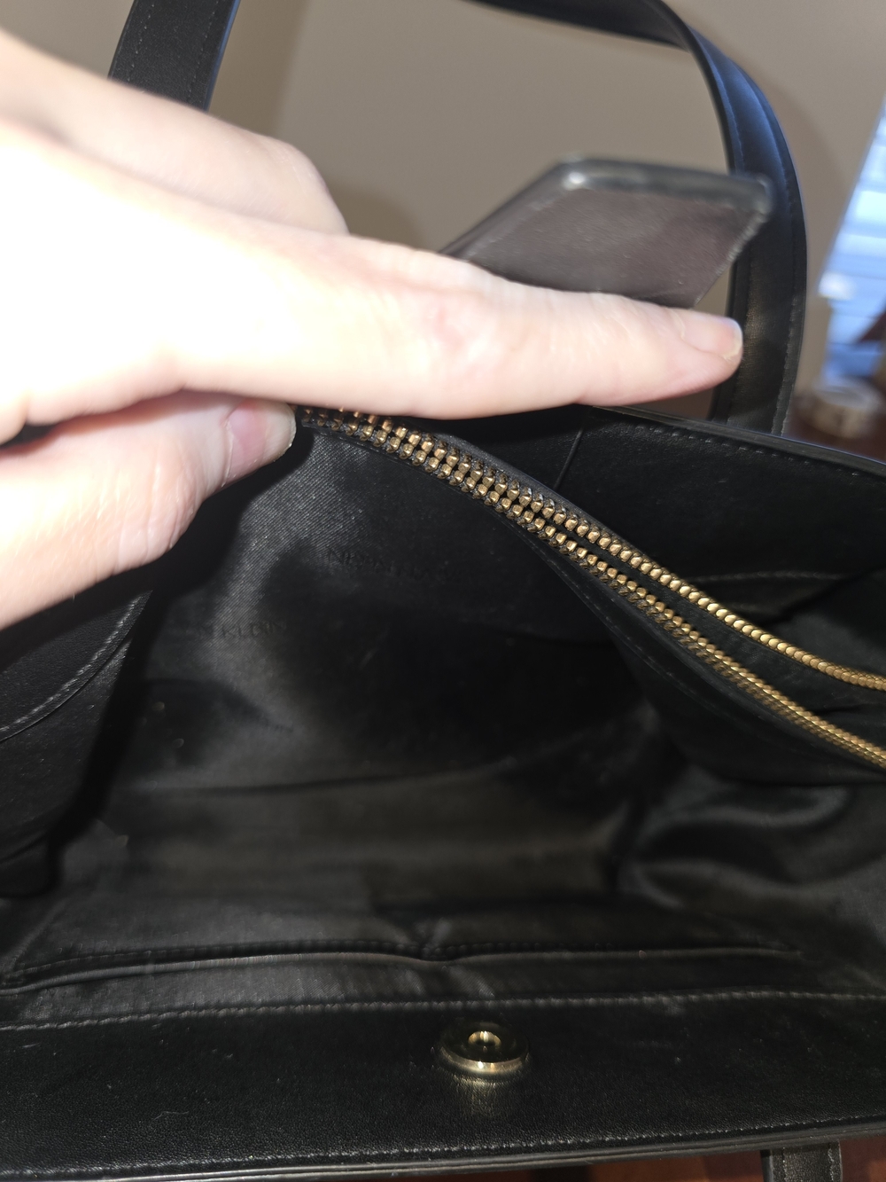 Calvin Klein Black Leather Tote Bag with Gold Lock - Picture 7 of 13